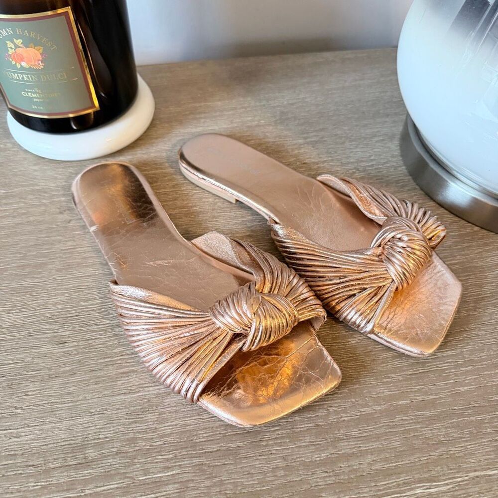 Jeffrey Campbell Knaughty-3 rose gold knotted slip-on flat sandal Size 39 /‎ 8
